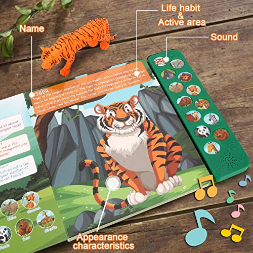 Tudoccy Safari Animals Figures Toys with Sound Book,Zoo Animal for Kids | Realistic Wild Plastic Animal Figurines- Educational Learning Toys Gift Playset for 3+ year old Boys Girls Toddlers