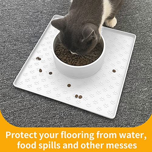 Ptlom Pet Placemat for Dog and Cat, Waterproof Silicone Pet Feeding Bowl Mats for Food and Water, Small Medium Large Dogs Mat Prevent Residues from Spilling to Floor, White, 11.8"x11.8" - color: White, size: 11.8"L x 11.8"W