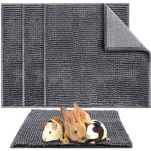 4 Pcs Guinea Pig Cage Liner 12 x 12 Inch Washable Chenille Pee Pads Pet Dog Cat Bedding Training Mat Reusable for Small Animals Puppy Bunny Hamster Chinchilla - color: Dark Gray, size: 12 x 12 Inch, style: Low Pile Chenille