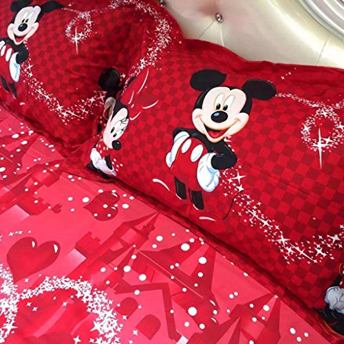 100% Cotton Kids Reversible Printing Mickey Mouse Couples Duvet Cover 2PCS Bedding Set with Zipper Closure, Twin(No Comforter) - color: Red, size: Twin