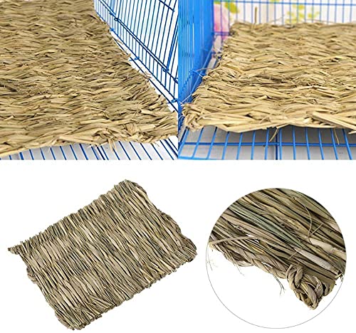 Hamiledyi Rabbit Grass Mat 4PCS Large Woven Bed Mat for Small Animal Bunny Bedding Nest Chew Toy Bed Play Toy for Guinea Pig Parrot Rabbit Bunny Hamster Rat