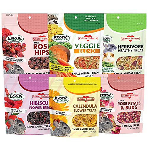 Exotic Nutrition Herbivore Treats 6 Pack - Healthy Assortment Small Animal Pet Treat - Squirrels, Guinea Pigs, Rabbits, Chinchillas, Prairie Dogs, Degus, Hamsters, Gerbils, Herbivores