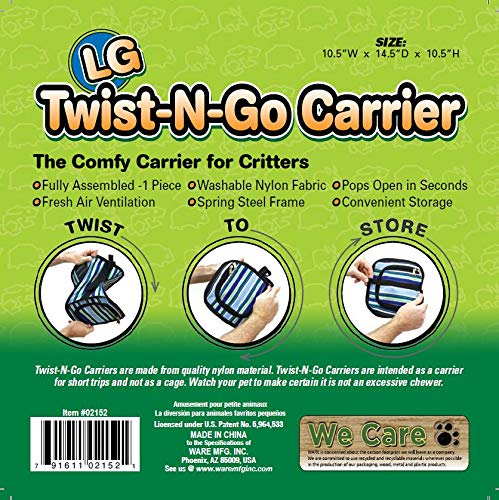Ware Manufacturing Manufacturing Manufacturing Twist-N-Go Carrier for Small Pets, Hamsters, Ferrets, Rats, Guinea Pigs - Large - Colors May Vary - size: 14.3"L x 10.8"W x 10.5"H