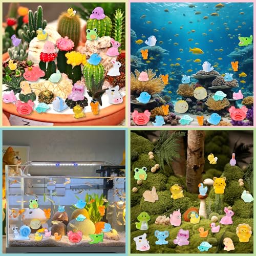 52Pcs Luminous Mini Resin Animals 52 Styles Miniature Glow in the Dark Resin Animal Figures to Hide Tiny Small Little Ducks Turtles Dinosaurs and Frogs for Micro Landscape Dollhouse Fairy Garden Decor - style: 52Pcs-Luminous