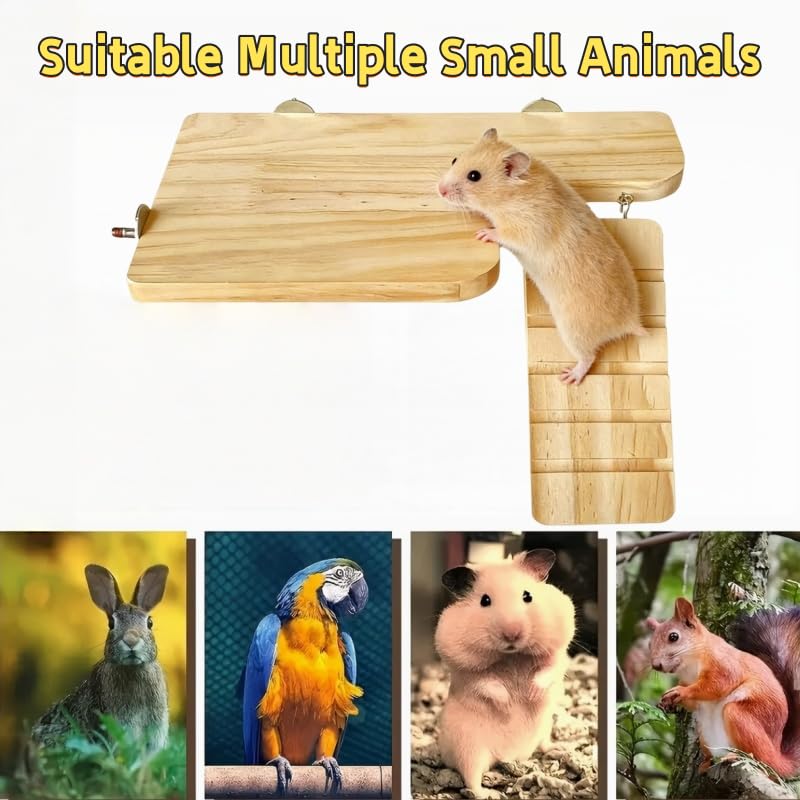 Hamster Wooden Platform Tunnel Ladder Hideout Playhouse Hamster Game Climbing Toy with Cage Accessories for Small Pets Dwarf Syrian Mice Degus Gerbils Squirrel (Lullaby)