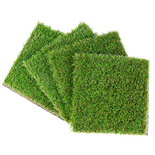 GLOBREEN Artificial Grass Squares Table Placemats for Easter Golf Party Decorations - Green Fake Grass Turf Table Mats Centerpiece for Woodland Picnic Decor Party, Dining, Wedding - size: 12" x 12"/4PCS