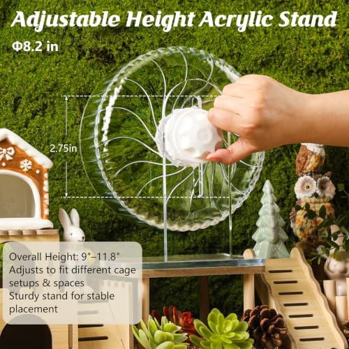 Silent Hamster Wheel, 8.3 Inch Clear Wheel for Dwarf Hamsters | Quiet clear wheel with adjustable stand and anti-slip track, sized for dwarf hamsters, mice, and other small pets. - size: 8.3"