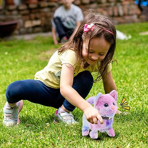 Easfan Rainbow Walking Kitty Cat Stuffed Plush Toy Gifts for Kids 7" | Meowing tail wagging head nodding, interactive educational plush, easter christmas birthday gift, for girls - style: Cat