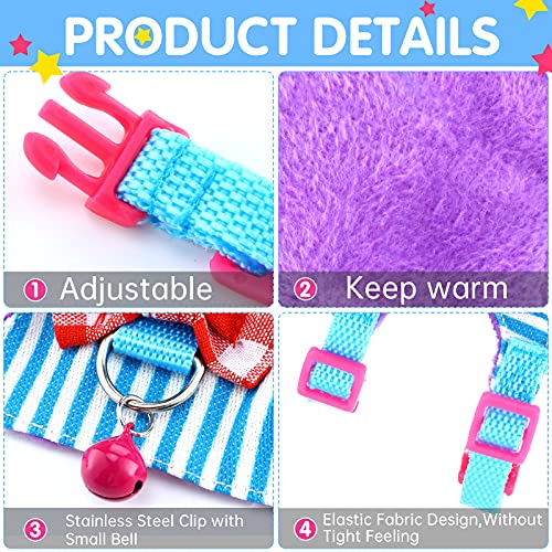 2 Pieces Hamster Harness and Leash Set for Walking, Small Guinea Pig Clothes with Bowknot Bell, No Pulling Comfort Padded Vest Striped for Guinea Pig Hamster Ferret, Small Animals (Blue, Pink,S) - color: Blue, Pink, size: S