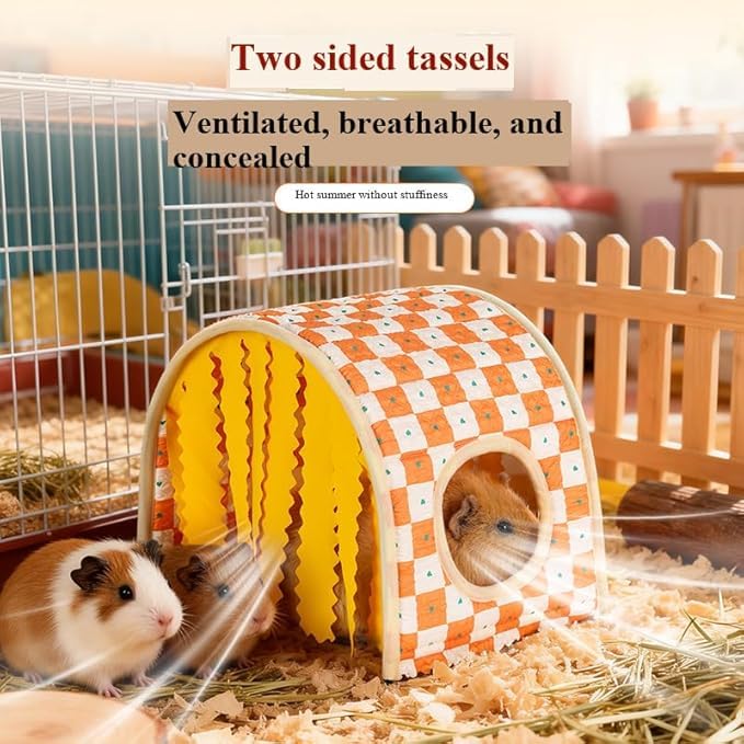 Small Pet Tunnel Hideout with Tassel & Peek Hole, Collapsible Guinea Pig Hideaway House, Breathable Summer Nest for Hamster, Chinchilla, Ferret, Rat, Small Animal Cage Accessories (S) - size: S（7.9"L x 9.8"W x 8.3"H）