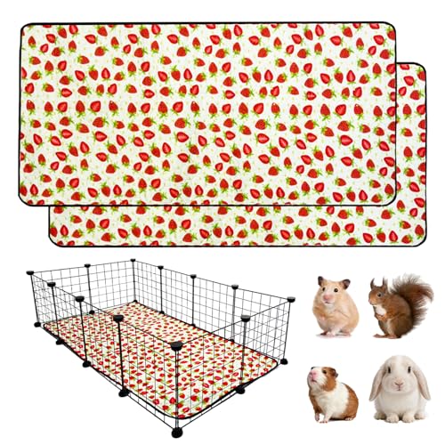 2 Pack Guinea Pig Cage Liners, 24"x48" Washable Waterproof Bedding for Rabbit, Bunny, Hamster & Small Animals, Reusable Super Absorbent Pee Pads for C&C Cage, Strawberry Print - size: 24x48 inch 2pack