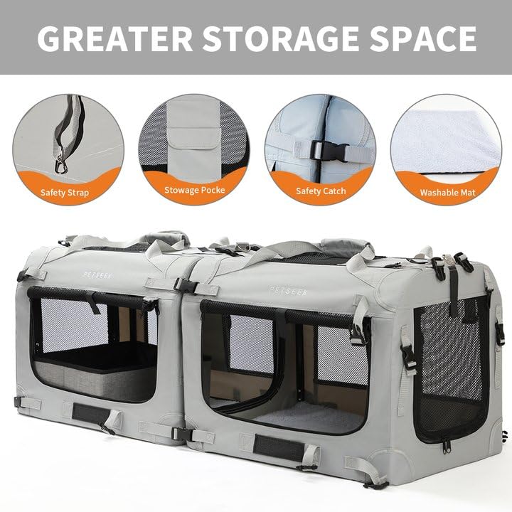 Extra Large Cat Carrier Soft Sided, Portable Small Dog Carrier for 2 Cats, 24"x16.5"x16" Car Travel Folding Comfortable Design with Litter Box and Bowls, Grey-2+ Litter Box+ Bowl*2 - color: Grey-2