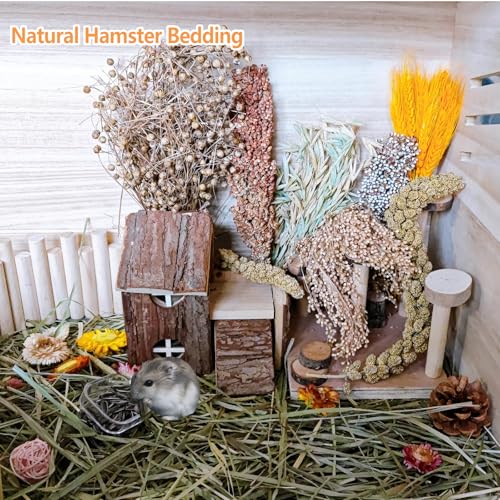 Natural Hamster Flower & Herb Habitat Deocr, Hamster Sprays Herbs Bedding Mate, Hamsters Cage Enrichment Decoration Accessories for Gerbil Dwarf Syrian Hamsters Guinea Pig Mice or Small Animals