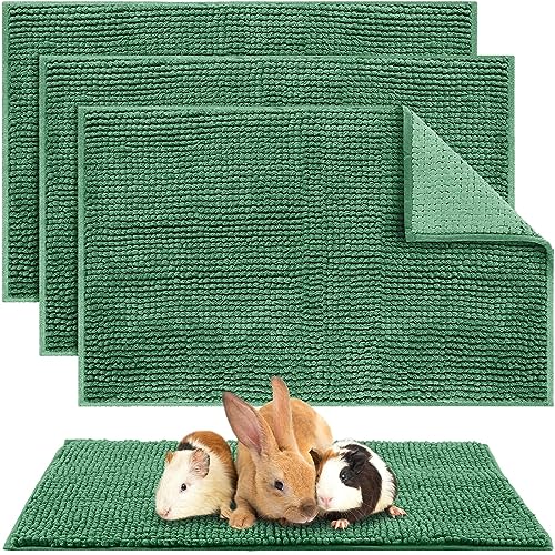 4 Pcs Guinea Pig Cage Liner 16 x 24 Inch Washable Chenille Pee Pads Pet Dog Cat Bedding Training Mat Reusable for Small Animals Puppy Bunny Hamster Chinchilla - color: Dark Green, size: 16 x 24 Inch, style: Low Pile Chenille