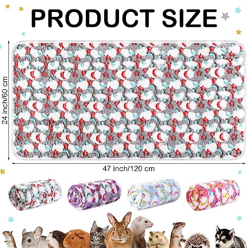 Reginary 4 Pcs Waterproof Guinea Pig Blankets Washable Small Animal Fleece Bedding Absorbent Guinea Pig Cage Liners Reusable Training Pee Pad Pet Sleep Mat for Hamster(Moon Star Pattern,24 x 47 Inch) - size: 24 x 47 Inch