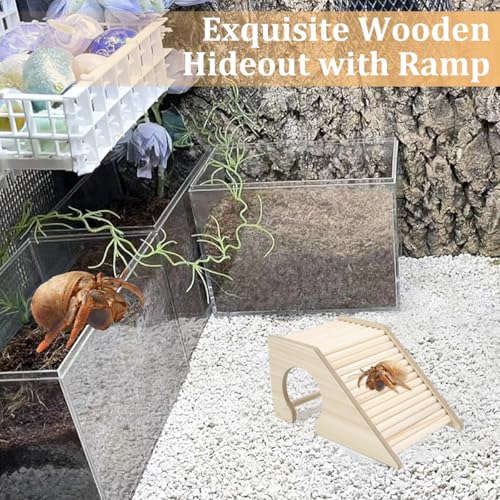 Hermit Crab Hideout with Ramp, Wooden Climbing Toys, Aquarium Ladder Bridge Ramp Toy, Small Animals Tank or Cage Accessories, Hermit Crab Habitat