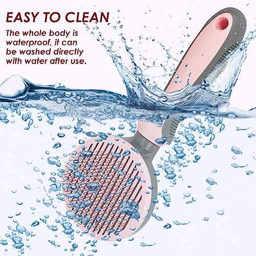 Pet Hair Brush, Cat Brush Self Cleaning Slicker Brush, Dog Brush for Shedding and Grooming, Pet Brush for Short and Long Haired Dogs Cats Rabbits, Removes Loose Undercoat & Tangled Hair (Pink)