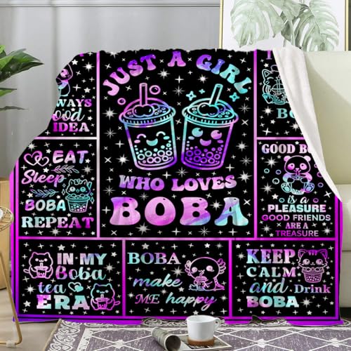 Bubble Tea Blanket Just A Girl Who Loves Boba Decor Stuff Plush Flannel Bedding CBubble Tea Gifts for Girls Women Kids Adults Room Decor 50"X40" - color: Boba, size: 50"x40"