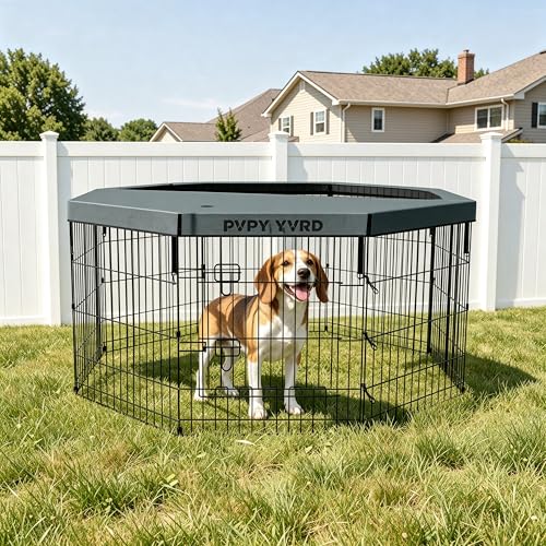 Puppy Playpen with Top Cover,Dog Pen Foldable Dog Fence 8 Panels 30 Inch | Dog Playpen with Door for Indoor Outdoor,Dog Exercise Fences for Small Medium Animals - size: 30''H