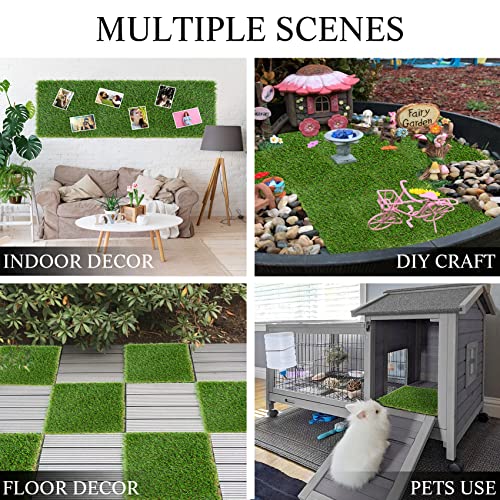GLOBREEN Artificial Grass Squares Table Placemats for Easter Golf Party Decorations - Green Fake Grass Turf Table Mats Centerpiece for Woodland Picnic Decor Party, Dining, Wedding - size: 12" x 12"/4PCS