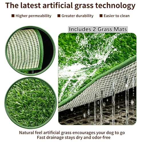 Artificial Grass for Dog Potty, Hemmed Edge Grass Patch for Puppy Training | 28.1"x 18.1" Dogs Fake Turf Mat, 2PCS Replacement Reusable Washable Realistic Grass Pee Pad, Indoor Outdoor Use - size: 28.1×18.1 Inch(Pack of 2)