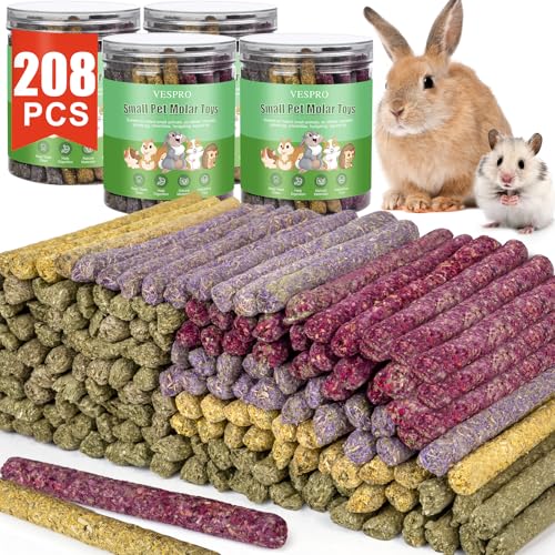 208Pcs Rabbit Chew Sticks, Guinea Pig Toys, Natural Timothy Hay Teeth Stick | Rabbit Bunny Chew Sticks Toys for Teeth Mixing Flowers, Roses, Calendula and Forget Me Not, Small Animals Treats - size: 208Pack-Set