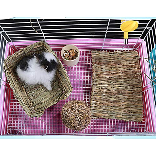 Hamiledyi Grass Mat Woven Bed Mat for Small Animal 3PCS Large Bunny Bedding Nest Chew Toy Bed Play Toy for Guinea Pig Parrot Rabbit Bunny Hamster Rat