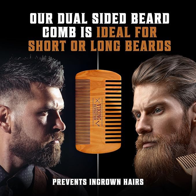 Viking Revolution Beard Comb and Beard Brush Set with Velvet Pouch - style: Beard Comb & Brush