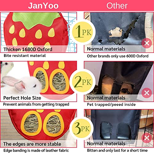 JanYoo Timothy Hay Dispenser for Rabbits Guinea Pigs Hay Bag Rack Manage Storage Hanging Large No Mess for Bunny Accessories - color: E-Straberry+Carrot