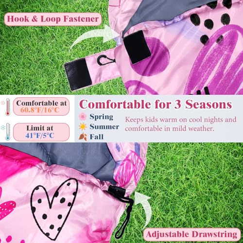 Kids Sleeping Bag for Girls, Portable 3 Season Sleeping Bag | Sleeping bag for girls youth, ideal for sleepovers, travel and camping. Includes a carry bag and is machine washable.