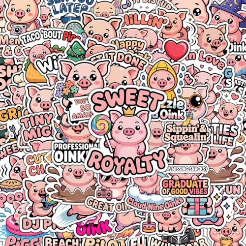 Vybonz Pig Sticker Cute Animal Decal Funny Cartoon Farm Animal | Pig Stickers with Funny Animal Characters and Quotes for Farm Lovers, Laptop, Water Bottle, Journal and Notebook Use - color: Pig, size: 3in