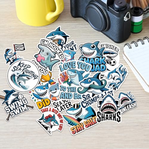 Vybonz Shark Stickers Cute Ocean Animal Funny Decal Pack | Funny Shark Vinyl Decals, Cute Ocean Animal Stickers, Gifts For Shark Lovers, Marine Life Enthusiasts, Ocean Fans - color: Shark, size: 3in