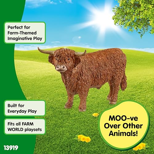 Schleich Farm World Realistic Highland Bull Cow Animal Figurine - Highly Detailed and Durable Farm Animal Toy, Fun and Educational Play for Boys and Girls, Gift for Kids Ages 3+ - style: Highland Bull