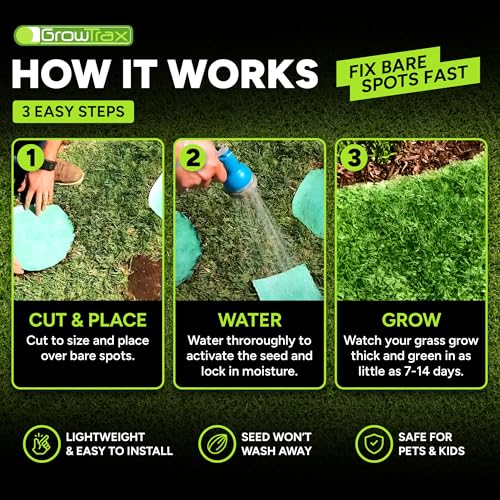 Growtrax Biodegradable Grass Seed Mat - 100 Sq Ft Year Round Green | Grass Seed Mat for Lawns, Dog Patches & Shade, Just Roll, Water & Grow, No Fake or Artificial Grass - size: 803+