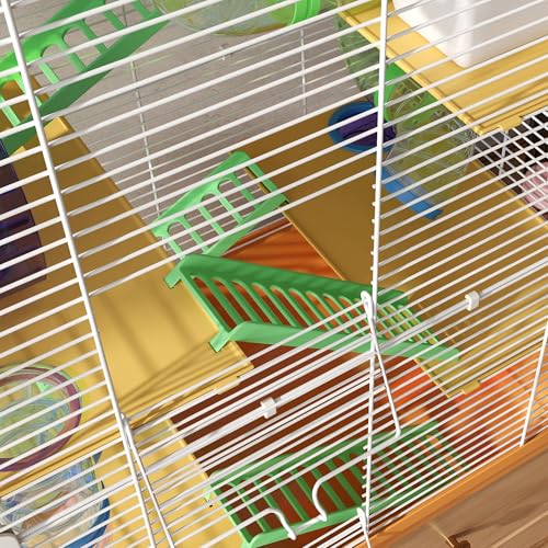 PawHut 18" 5 Tier Hamster Cage with Tubes and Tunnels, Small Animal Cage with Portable Carry Handle, Gerbil Cage with Water Bottle, Food Dish, Exercise Wheel, Orange | Small Animal Cage, Portable Carry Handle, Water Bottle, Food Dish, Exercise Wheel - col
