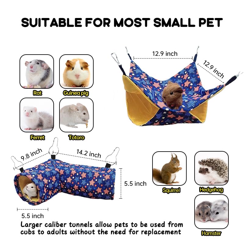 EAEDMY Guinea Pig Rat Tunnel Ferret Hammock, Small Animal Corner Tunnel & Tubes & Bed for Hedgehog Piggy Chinchilla Hideout Toys and Cage Accessories (3.Hammock&Tunnel) - color: 3.Hammock&Tunnel