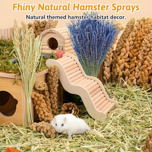 Fhiny Natural Hamster Bedding Mate, Edible Hamster Sprays Flowers & Herbs Gerbil Habitat Enclosure Decor Grain Treats Cage Accessories for Dwarf Syrian Hamster Gerbil Degus Lemming Mice