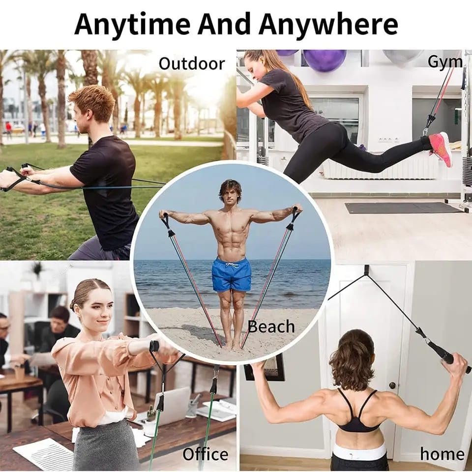 5Pcs Resistance Bands, Ankle Straps, Door Anchor, Handles, Travel Bag – Comfortable Elbow Support with Non-Slip Handles (Rainbow Resistance Bands)