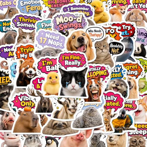 BEATRI Funny Animal Stickers 50pcs Waterproof Vinyl Sarcastic Meme Animals | Non-Repeating Decals, High-Definition Print for Laptop, Water Bottle, Journaling, Skateboard & Travel Gear - color: Funny Animal
