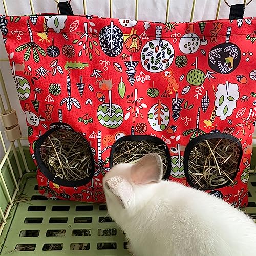 Rabbit Hay Feeder Bag, Guinea Pig Hay Feeder for Cage Small Animal Hanging Feeding Bags Rabbit Hay Dispenser Storage for Rabbits Guinea Pigs Bunnies Chinchillas (Red,Dark Blue, 3 Hole) - color: Red,Dark Blue