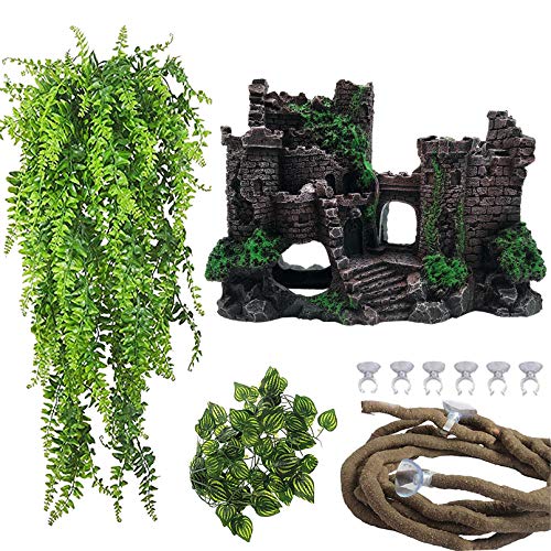 PINVNBY Reptile Resin Castle Decoration,Bearded Dragon Habitat Accessories Crested Gecko Hideouts Cave Reptiles Vines Flexible Jungle Climbing Vines Decor for Chameleon Snake Gecko Lizard(4 Pcs)