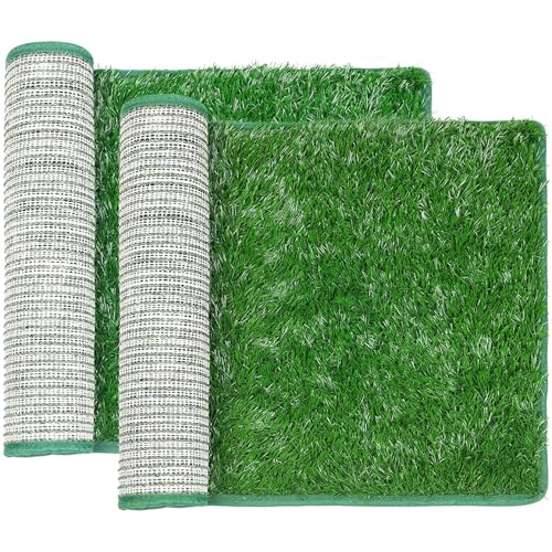 LOOBANI Dog Grass Pee Pads, 18.1x28.1in Artificial Grass Pad for Potty Tray | 2 Pack, Hemmed Edge, Fake Grass for Dogs to Pee On, Washable, Replacement Turf, Outdoor Indoor Pee Grass Patch, Easy to Clean - size: 18.1*28.1 inch
