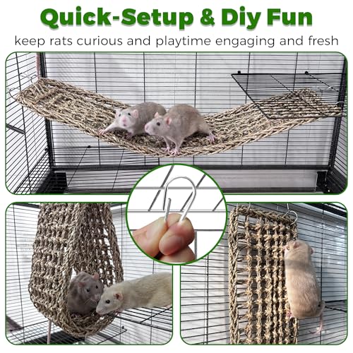Flexible Wooden Rat Climbing Toys & 30x7inch Rat Climbing Toys, Adjustable Ladder Stairs and Chewable Seagrass Mat for Pet Rats