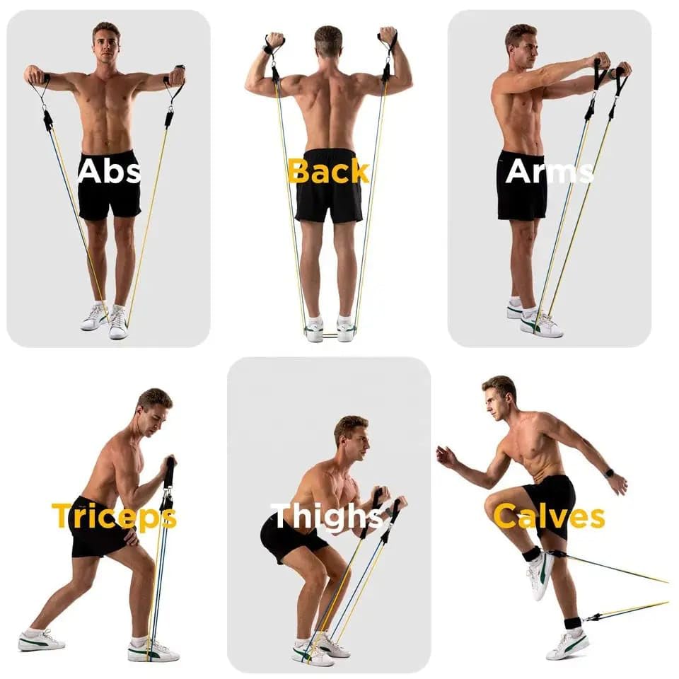5Pcs Resistance Bands, Ankle Straps, Door Anchor, Handles, Travel Bag – Comfortable Elbow Support with Non-Slip Handles (Rainbow Resistance Bands)