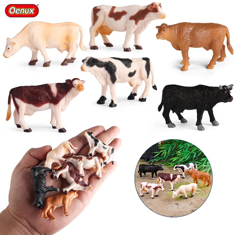 6PCS Mini Cow Figurines, Realistic Plastic Farm Animal Figures | Hard Plastic Cattle Figurines for Kids, Educational Play, Cake Toppers, Farm Displays and Party Decorations