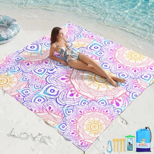 BYDOLL Beach Blanket Waterproof Sandproof,78''X81''/78''X110'' Large Sand Free Oversized Lightweight Sand Resistant Blanket, Picnic Mat for Beach Travel Camping Hiking Essentials - color: Mandala, size: 78''X81"