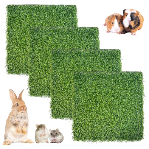 Hamiledyi 4 Pcs Artificial Rabbit Grass Mats Reusable Guinea Pig Pee Pads 11.8" x 11.8" Washable Turf Fake Grass Plastic Bunny Mat for Rabbit Chinchilla Small Pets Indoor Outdoor Trainer - size: 4 Pcs