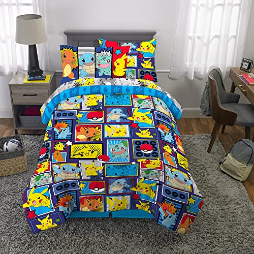 Pokémon Pikachu Twin Size Bedding, Kids Bedding Super Soft Cozy Reversible Comforter and Sheet Set with Sham, 5 Piece Twin Size, (Officially Licensed Product) by Franco - color: Pokemon, size: 5 Piece Twin Size