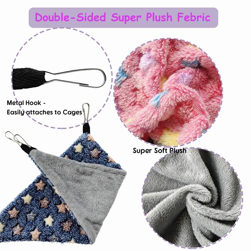 Guinea Pig & Rat Hammocks, Perfect for Pet Critter Cages, 2 Pack | Come with Hooks | Ideal Hanging Hammocks for All Small Animals: Chinchillas, Squirrels, Hamsters. L, PinkStars+BlueStars - color: STPink+Blue, size: Large