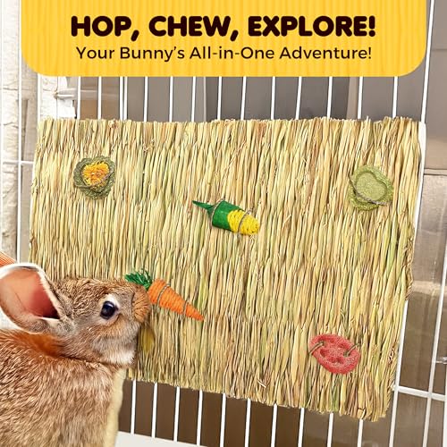 SunGrow Rabbit, Leopard Gecko & Guinea Pig Grass Chew Mat, Hay Bedding, Zip tie to Wire Cage Provide Insulation Cold Weather, Cover Ugly Wire on Cage, DIY Small Pet Runways, Huts